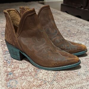 Circle G Brown and Teal Embroidered Ankle Boots